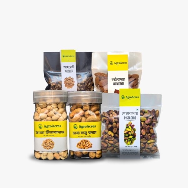 Nuts Combo-3 (Kajubadam vaja-100g, Kathbadam-100g, Pesta Badam-100g, Akhrot-100g, Chinabadam vaja-100g)