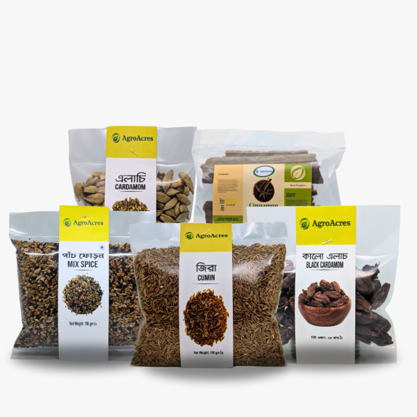 Spice Combo-3 (Elachi-100g, Darchini- 100g, Panch Phoron-100g, Kalo Elachi-100g, jeera- 100g)