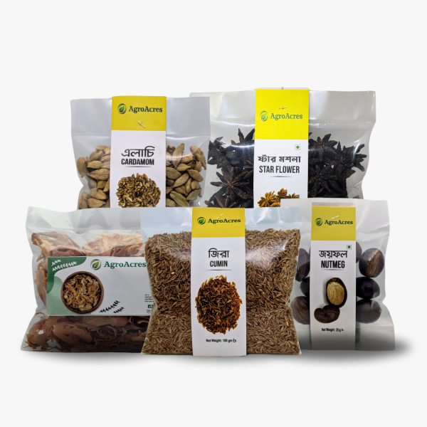 Spice Combo- 4 (Jeera- 100g, Elachi- 100g, Joyfal- 100g, Jayatri- 100g, Star Masala- 100g)